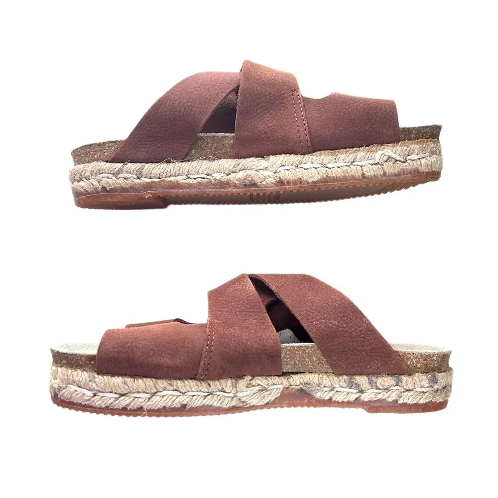 💐 Eddie Bauer Sandals 6 Brown Leather Shoes Slip On Slides Boho Hippie Gorpcore - Picture 4 of 7